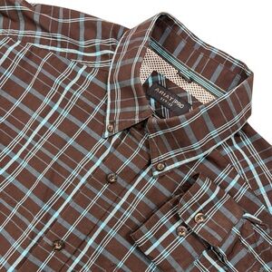 Ariat Pro Series Men's Casual Brown Turquoise Plaid Button Front Shirt | Size L